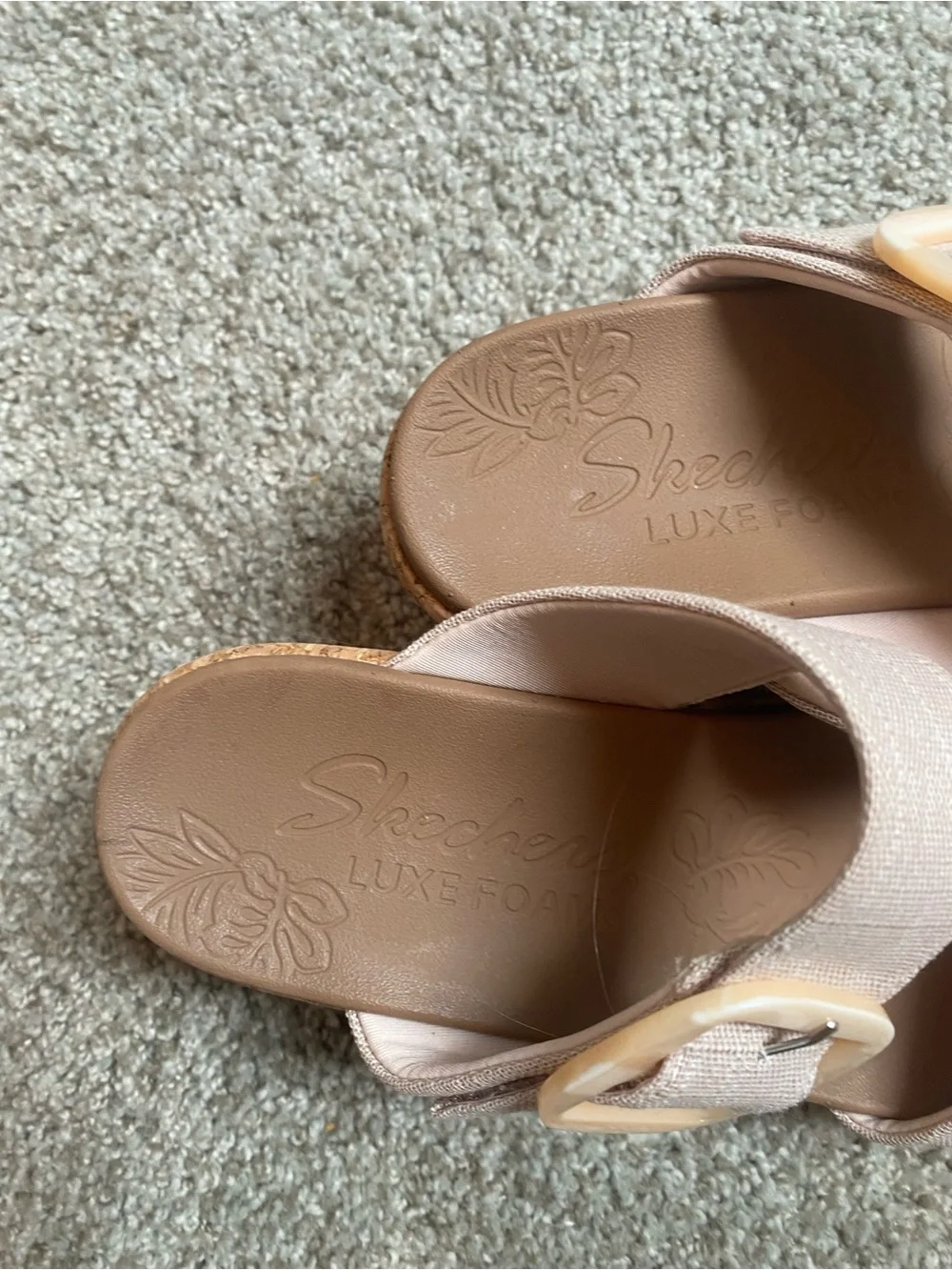 Skechers Blush Fabric Cork Wedge Sandals with Square Buckle